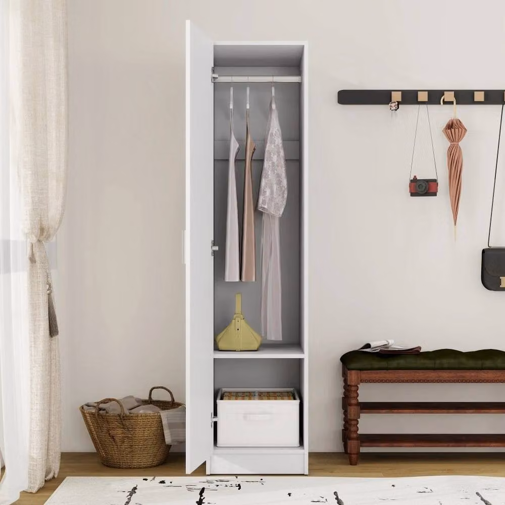 ERGOVEXA White 1 Door Wardrobe with Internal Shelves and Hanging Rod – 2