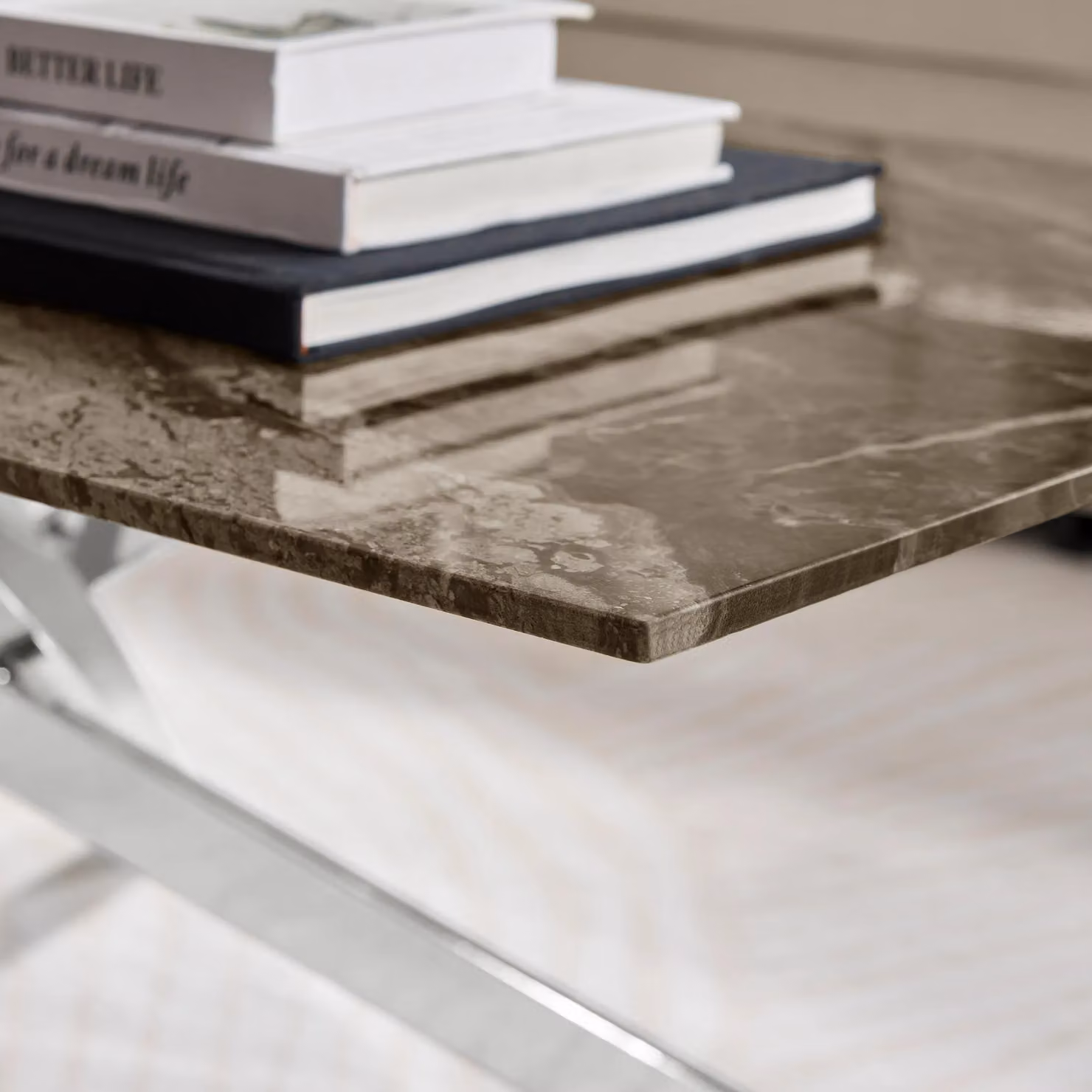 FurnitureboxUK Leonardo Rectangular Marble Effect Glass Top Coffee Table with Silver Metal Starburst Legs in Grey – 3