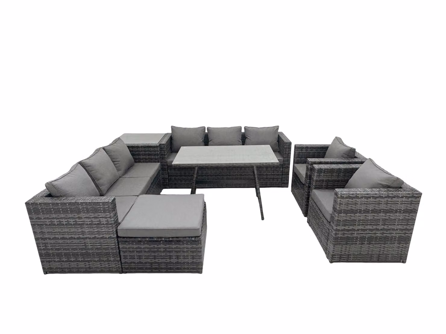 Fimous 9 Seater Wicker Rattan Outdoor Lounge and Dining Set with Table and 2 Armchairs in Dark Grey – 2