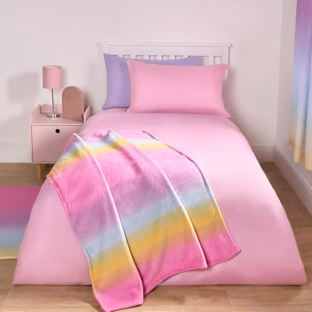 OHS Kids Ombre Pink and Multicolour Fluffy Sherpa Fleece Throw
