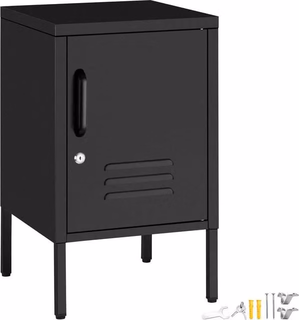 tectake Minimalist Black Metal Bedside Table