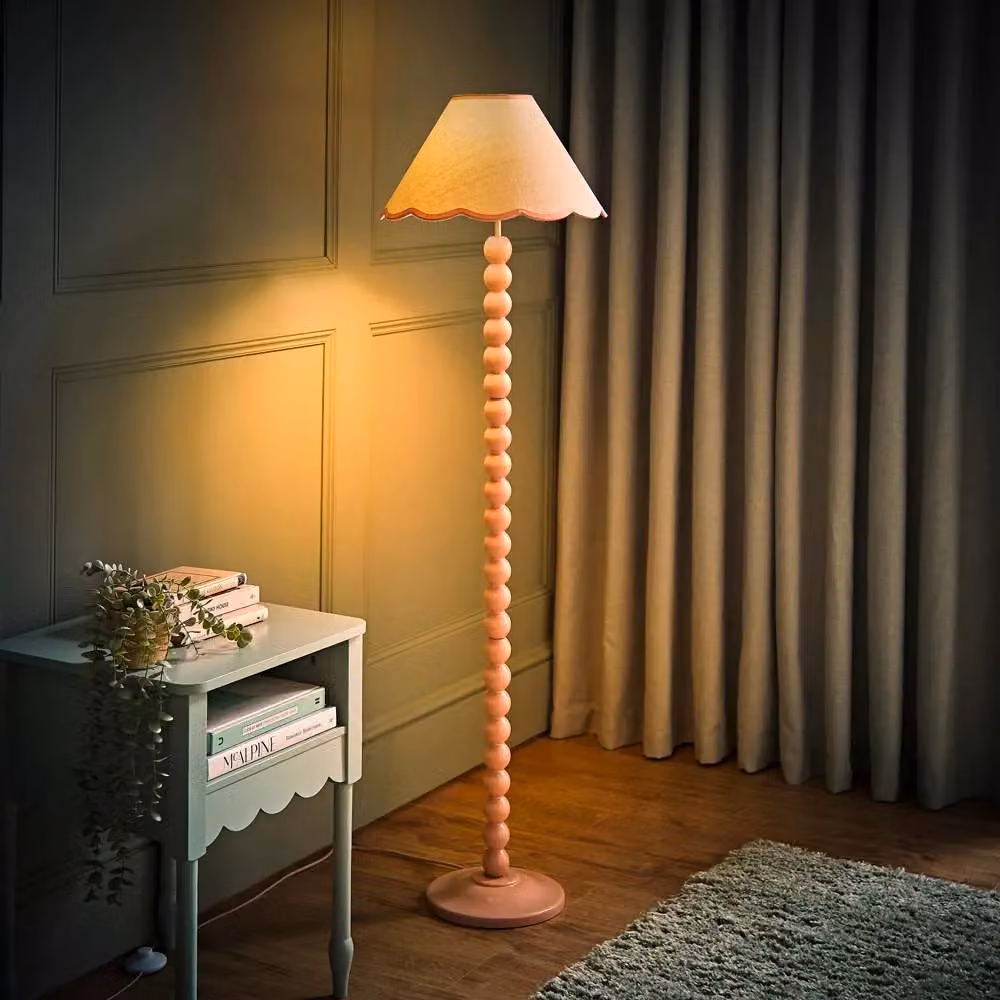 ValueLights Bobbins Pink Floor Lamp with Fabric Shade and LED Bulb – 2
