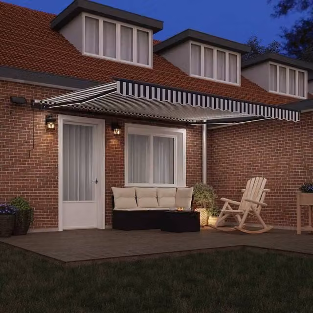 Berkfield Home Manual Retractable Awning with LEDs, Anthracite and White, W: 400 cm, D: 300 cm – 1