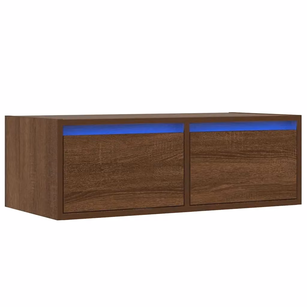 Berkfield Home Modern TV Cabinet with LED Lights in Brown Oak, W: 75 cm, D: 25 cm, H: 35.5 cm – 3