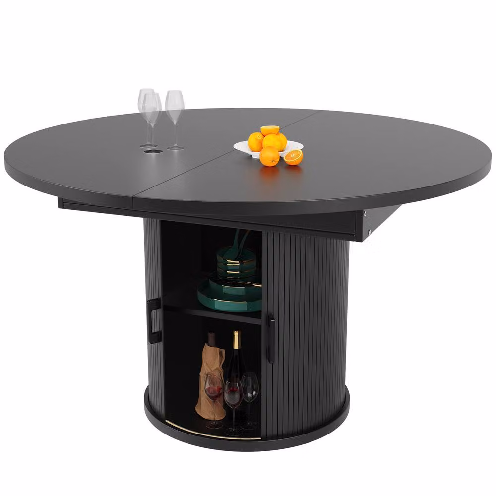 Rolipo Extendable Round to Oval 6 Seater Dining Table in Walnut and Black, W/D/H: 118 x 118 x 76.8 cm – 7