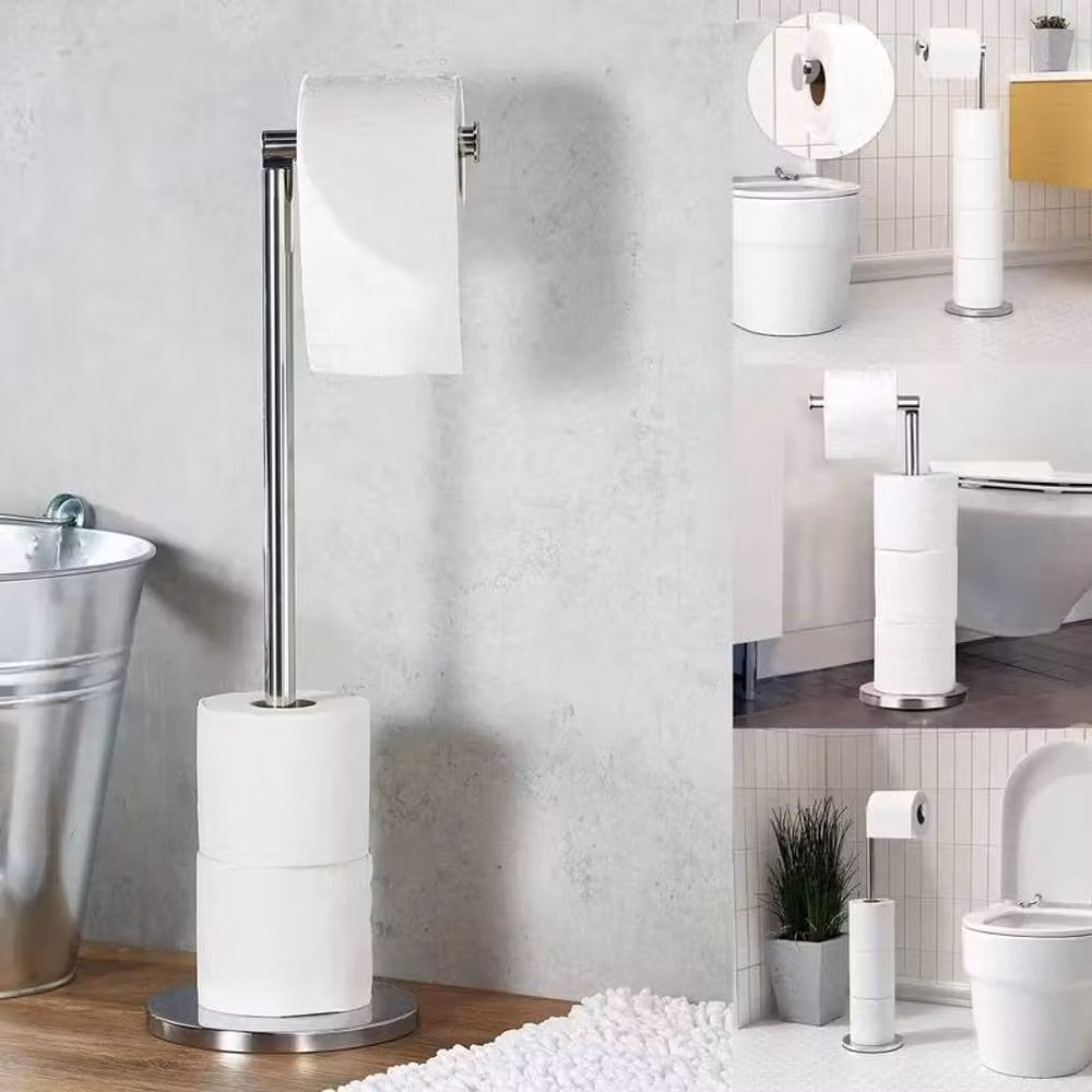 Dyzi 2-in-1 Freestanding Toilet Roll Holder Stand with Spare Roll Holder in Grey – 3