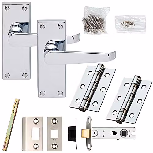 Loops Chrome Victorian Straight Lever on Plate Door Handle and Latch Pack