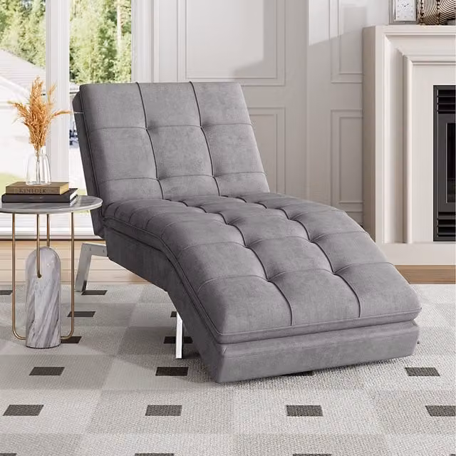 Livingandhome Modern Adjustable Upholstered Fabric Chaise Lounge in Grey