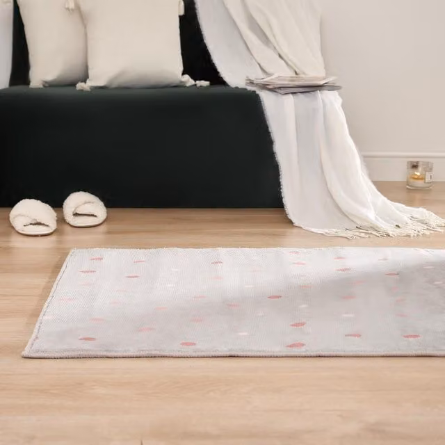 Dreamscene Dalmatian Spotty Print Grey Felt Rug Mat