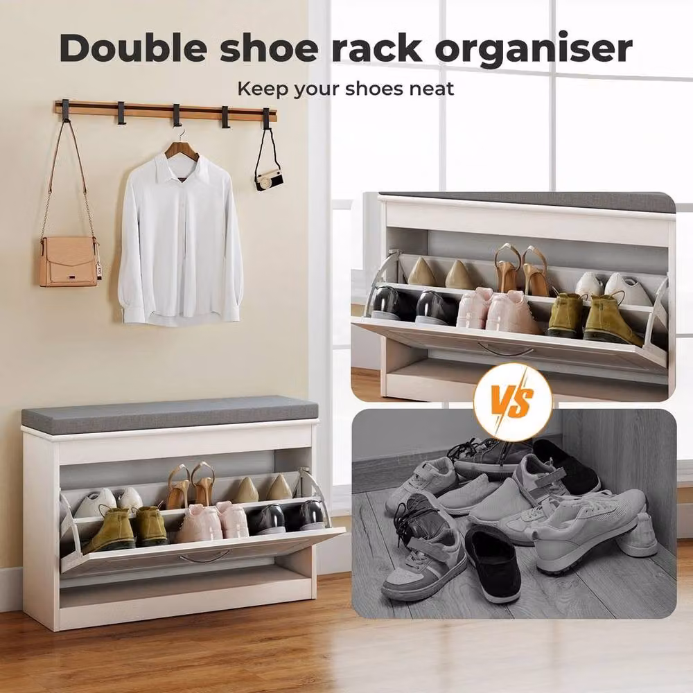 Kelvenix White Modern Shoe Storage Cabinet and Hallway Organiser W/D/H: 100 x 100 x 100 cm – 2