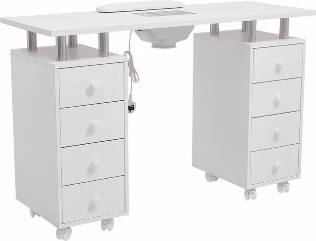 Livingandhome Rolling Manicure Table with Dust Collector in White