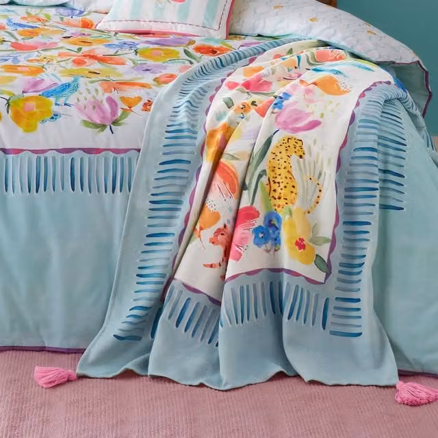 J Rosenthal & Son Appletree Style Festival Tasselled Throw in Duck Egg, W: 130 cm, D: 180 cm