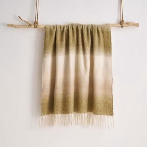 Allure Bath Fashions Ombre Faux Mohair Throw with Fringes, Green and Grey, W/D/H: 130 x 170 cm – 1