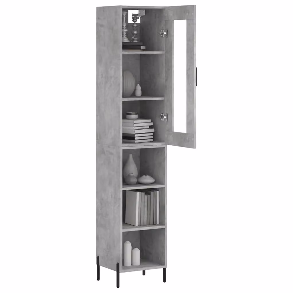 Berkfield Home Industrial Highboard in Concrete Grey with Glass Doors, H 180 x W 34.5 x D 34 cm – 2