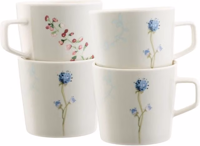 Aynsley Camille Pale Jade Bone China Floral Mug Set in Green, White and Multicolour, Set of 4