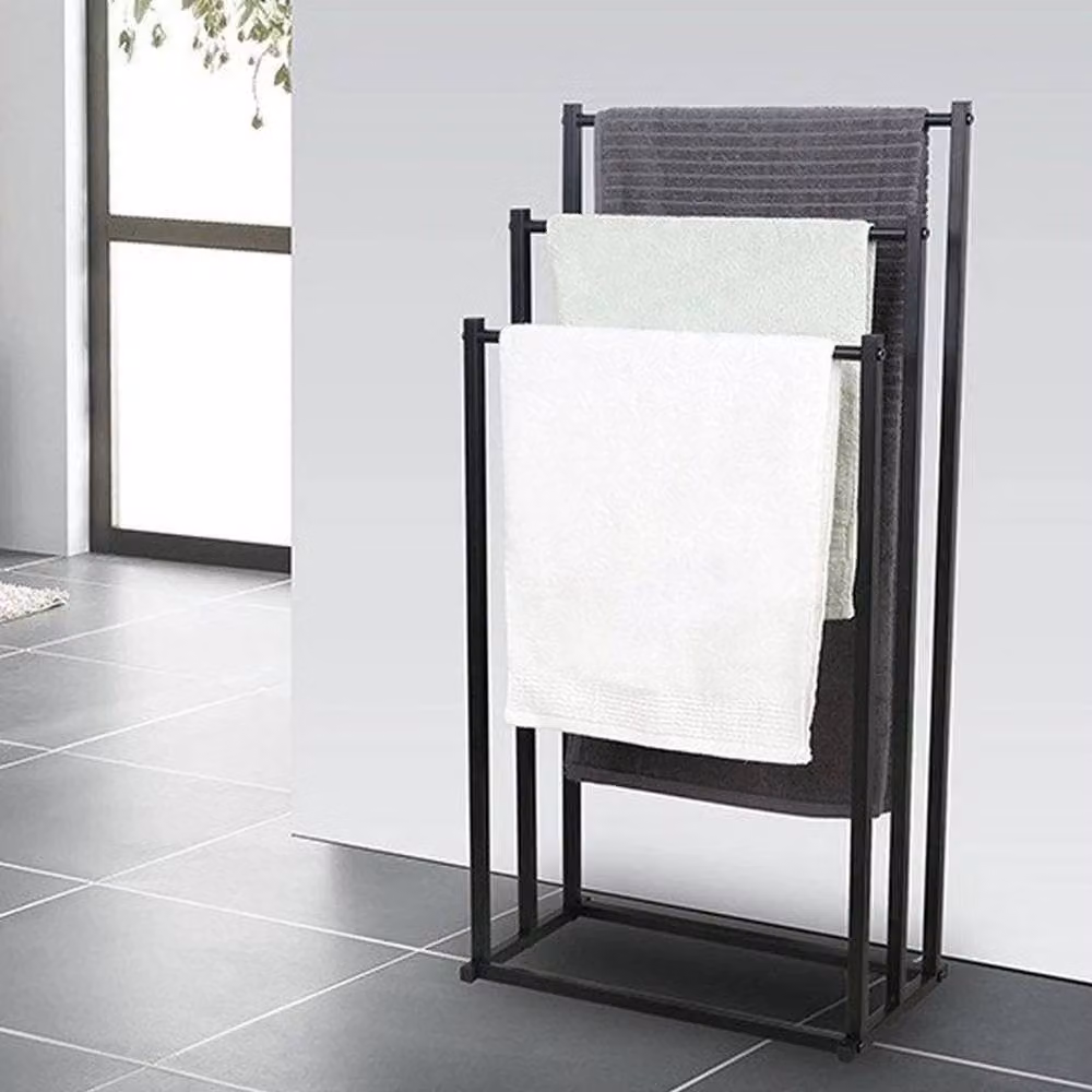 EONLION 3 Tier Freestanding Metal Towel Rail in Black, W/D/H: 44.0 x 21.0 x 86.0 cm – 3