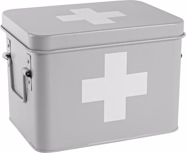 Harbour Housewares Solid Metal First Aid Box with Handles in Grey