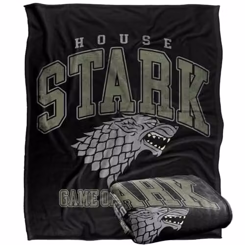 Warner Bros. Game of Thrones Varsity Stark Silky Touch Super Soft Fleece Throw Blanket, Multicolour, W: 127.0 cm, D: 152.4 cm, H: 1.0 cm