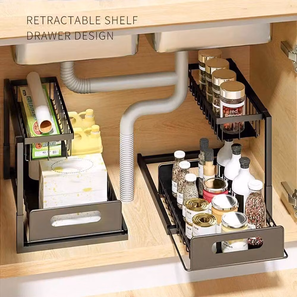 Kelvenix Metal Kitchen Organiser Drawer Storage Rack in Black – 3