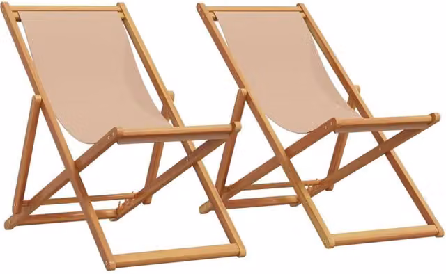 Berkfield Home Set of 2 Folding Beach Chairs in Taupe Fabric and Solid Wood
