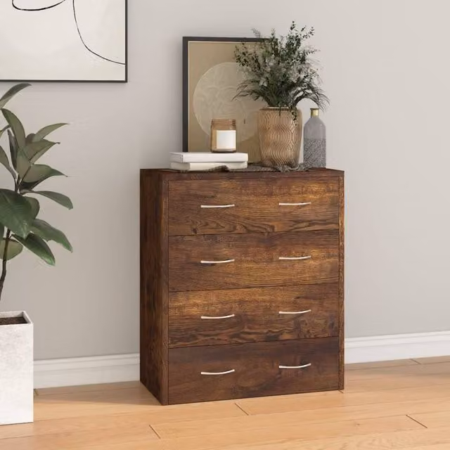 Berkfield Home Sideboard with 4 Drawers, Smoked Oak, Brown, W/D/H: 60 x 30.5 x 71 cm