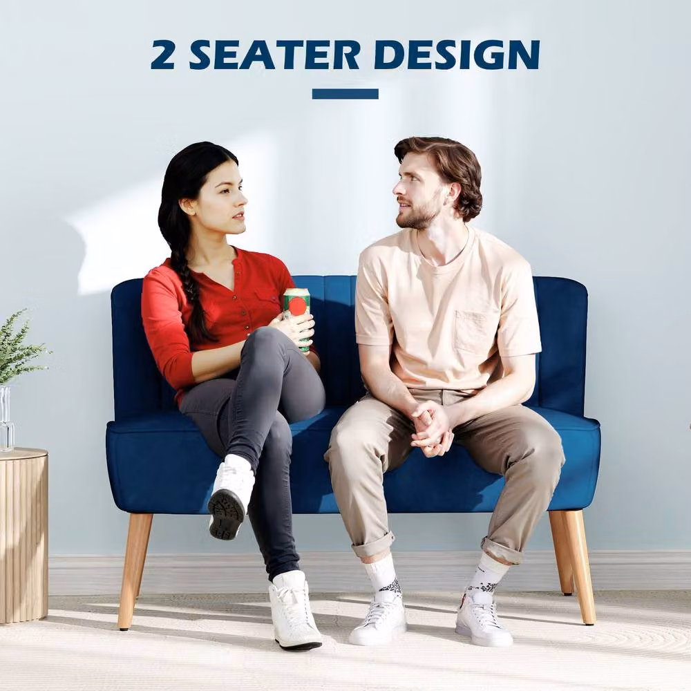 STILVORA Two-Seater Modern Blue Velvet Upholstered Sofa with High Back and Foam Seating – 4
