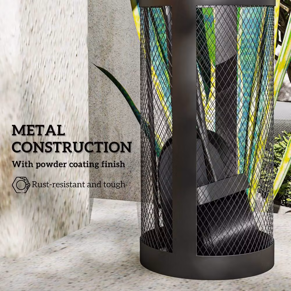 OUTSUNNY 5-Piece Fireplace Tools Set with Basket in Black – 5