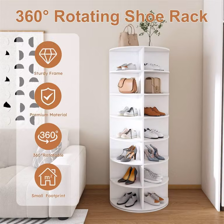 Direct Wicker White 7-Tier Freestanding Rotating Shoe Tower for 28 Pairs