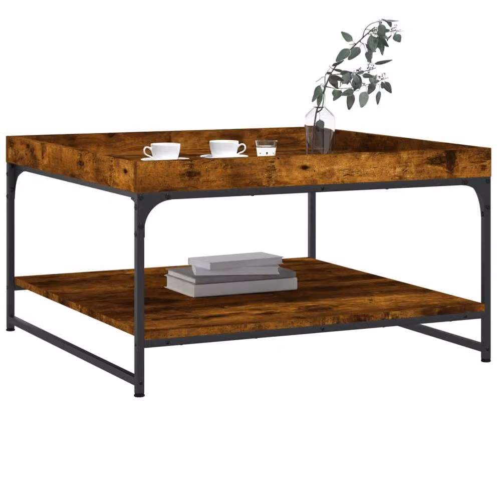 Berkfield Home Industrial Square Coffee Table in Smoked Oak and Brown, W/D/H: 80 x 80 x 45 cm – 3