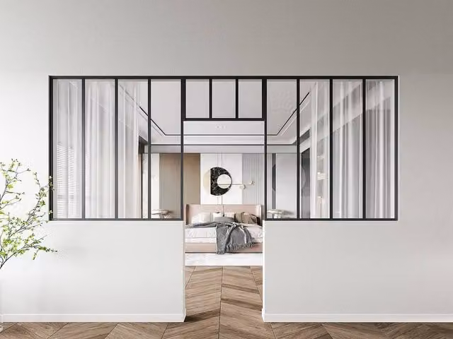 Vente-unique Set of 2 Studio-Style Glass and Powder Coated Aluminium Panels in Black, W/H: 120 x 130 cm