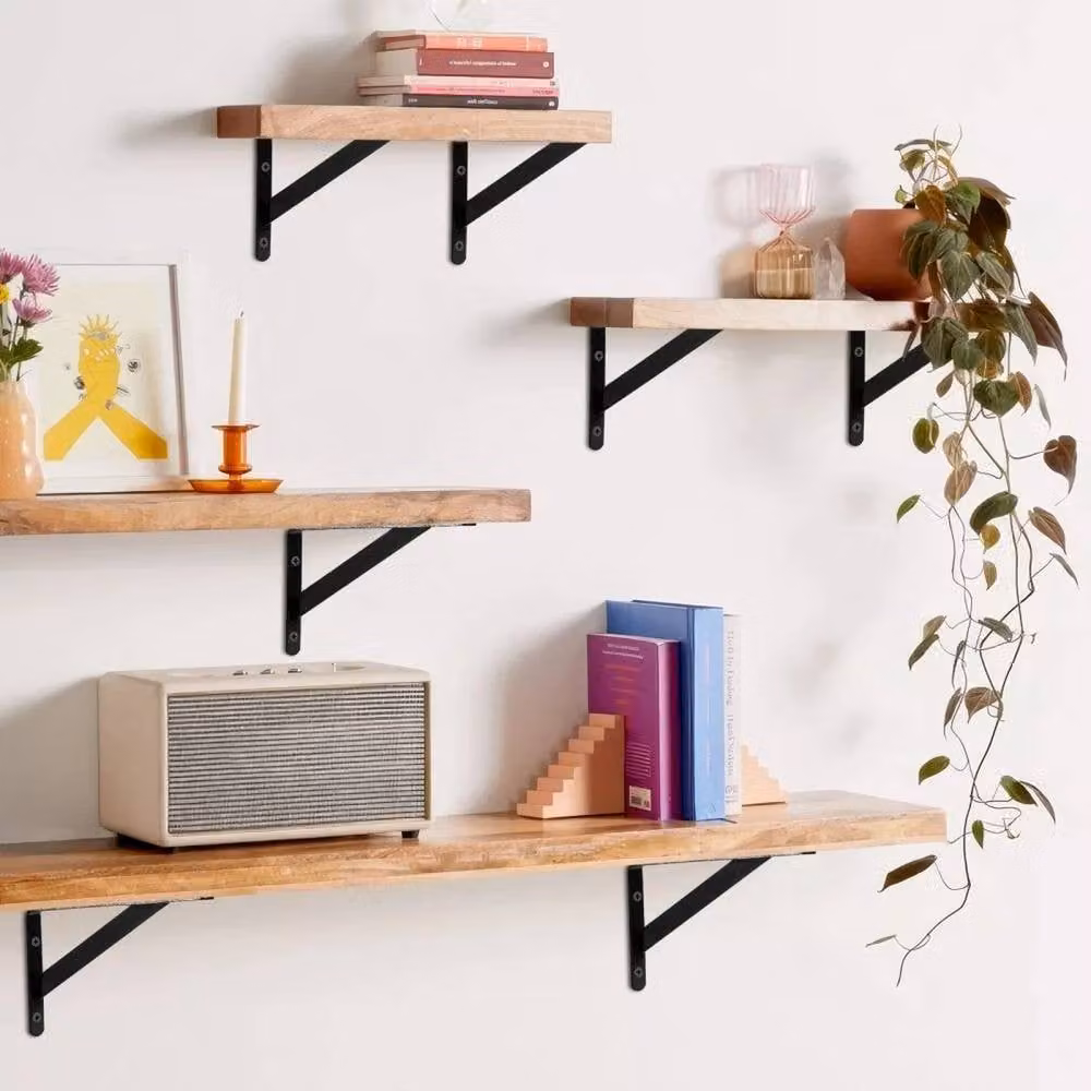 SPETLEK 10 Pack Heavy Duty Cast Iron L Shelf Brackets, Black, Wall Mounted, 20.32 x 20.32 cm – 8