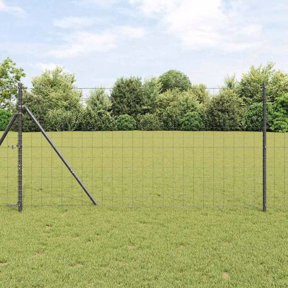 Berkfield Home Modern Euro Fence with 7 Posts, Galvanised Steel, Grey, W: 10 m, H: 1 m – 2