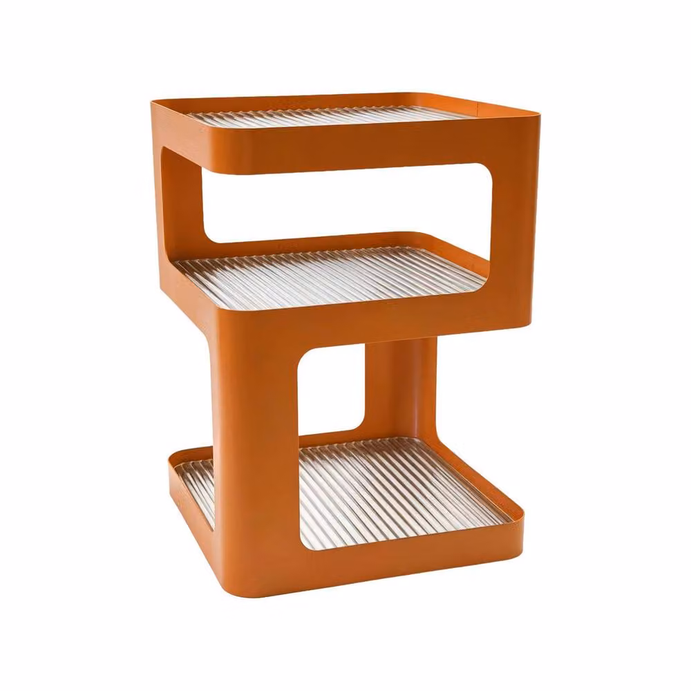 sweeek Modern Side Table in Orange with Metal Frame and Ribbed Glass, W/D/H: 35 x 35 x 50 cm – 2