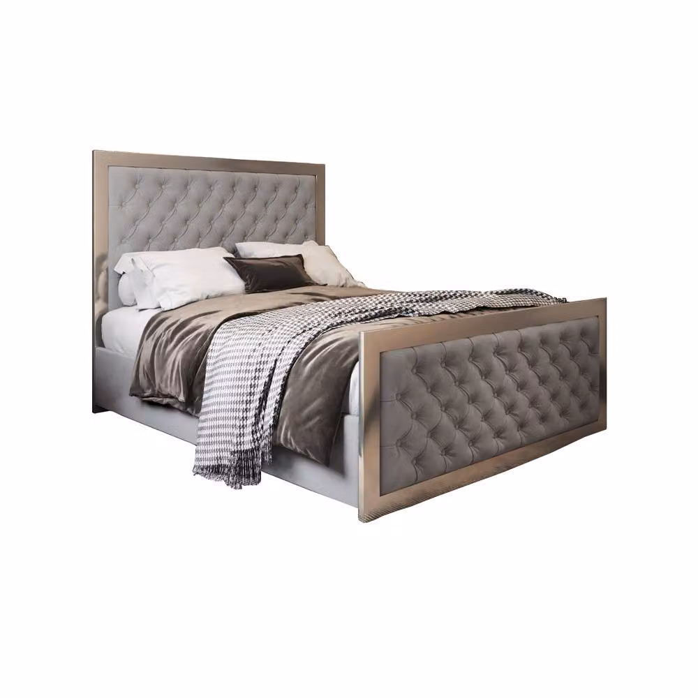 KDMD Mawdesley Grey Velvet and Metal Upholstered Designer Bed Frame, Super King Size (200 x 200 cm) – 2