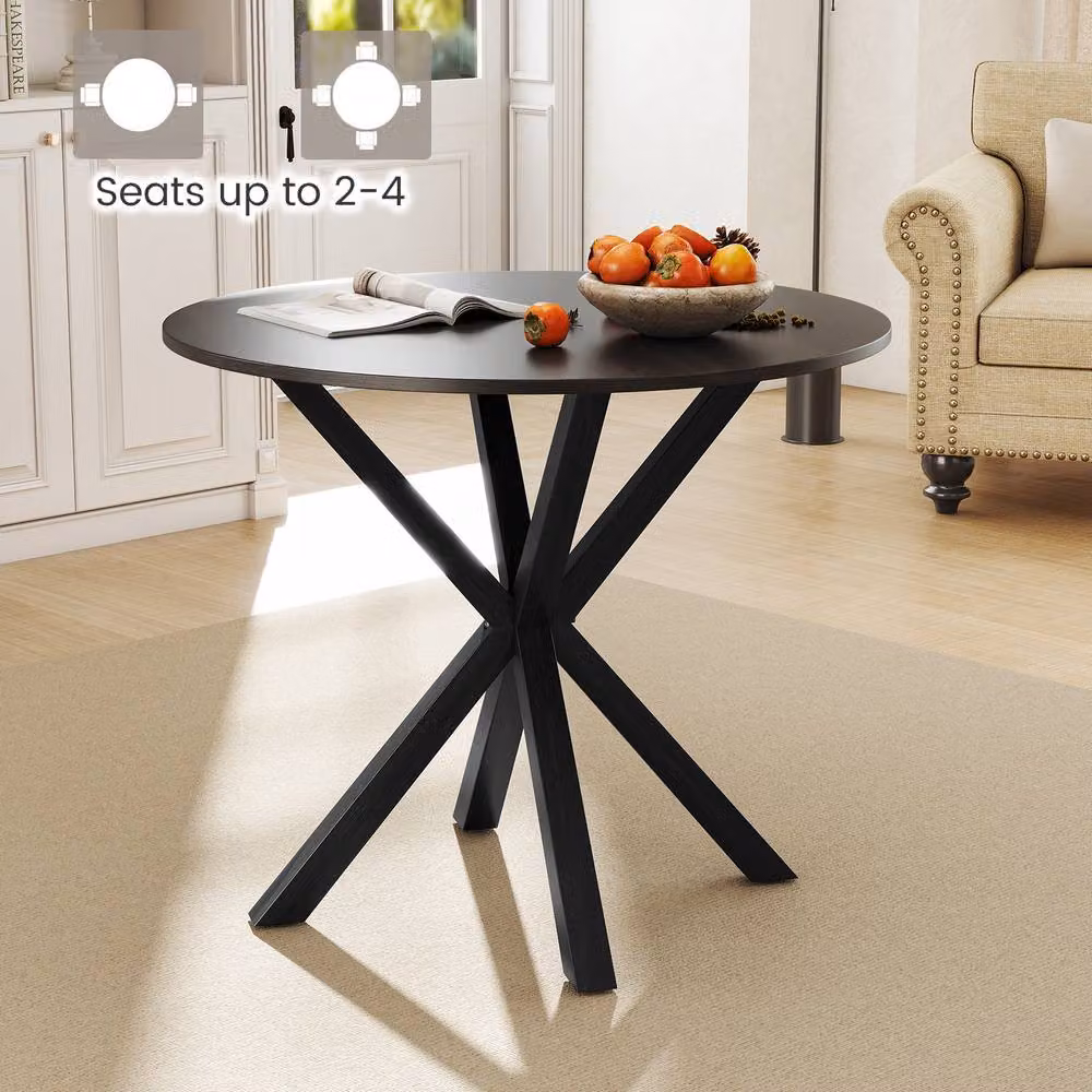 Gymax Round Rubberwood Dining Table in Black with Intersecting Base for 2-4 People – 6