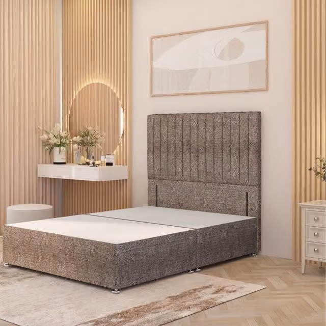 Somnior Beds Ltd Verona Divan Bed Base with 54 inch Floor Standing Headboard in Brown Tweed Fabric, W/D/H: 90 x 190 cm