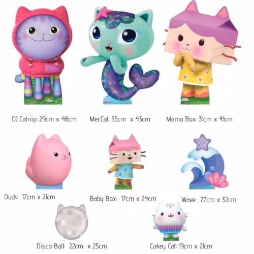 Star Cutouts Gabby’s Dollhouse DJ Catnip, Baby Box & MerCat Multi Pack Party Decorations and Bedroom Decor, Multicolour – 3