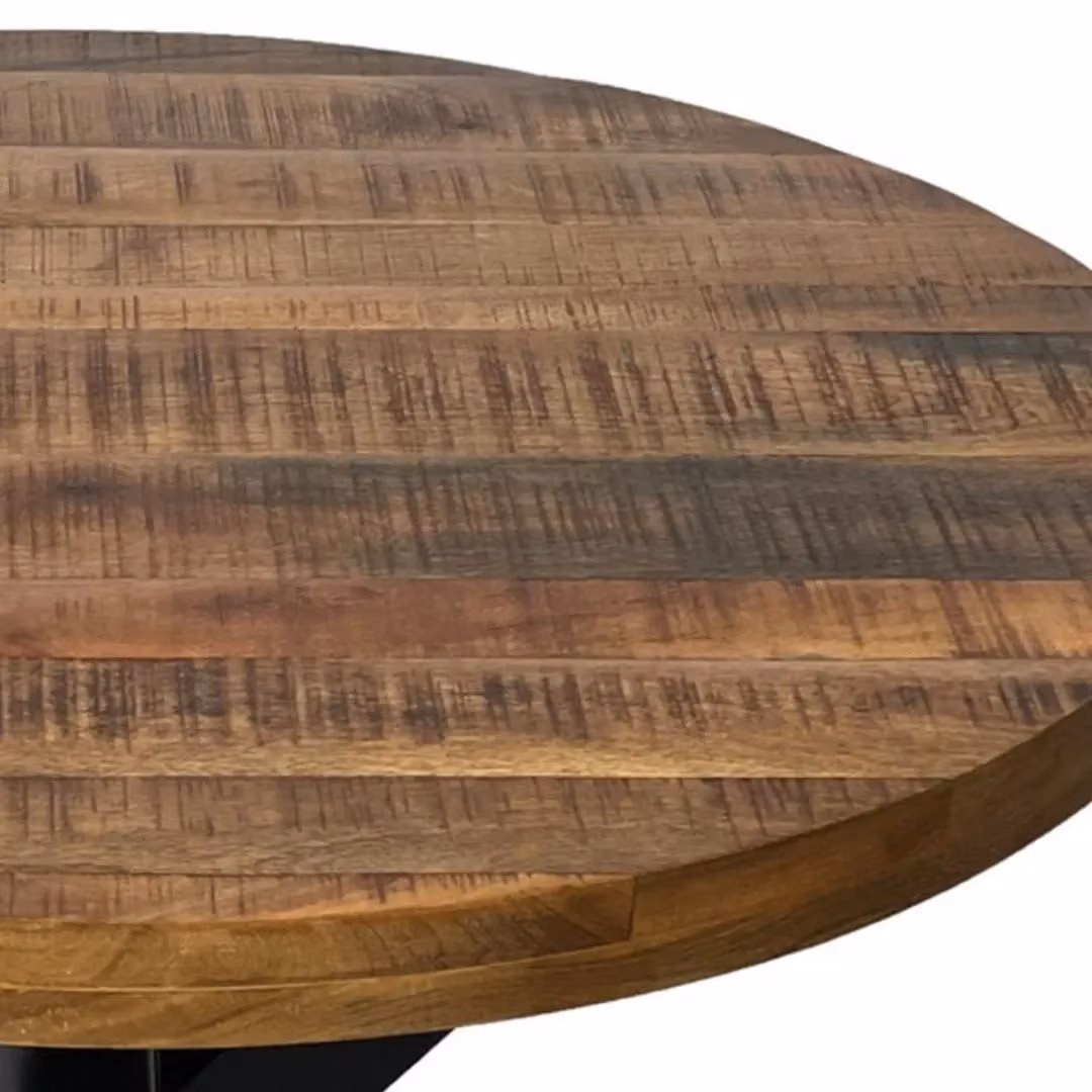 Jaipur Furniture Ltd Industrial Round X-Frame Dining Table in Brown Mango Wood and Black Metal, W: 130 cm, D: 130 cm, H: 76 cm – 2