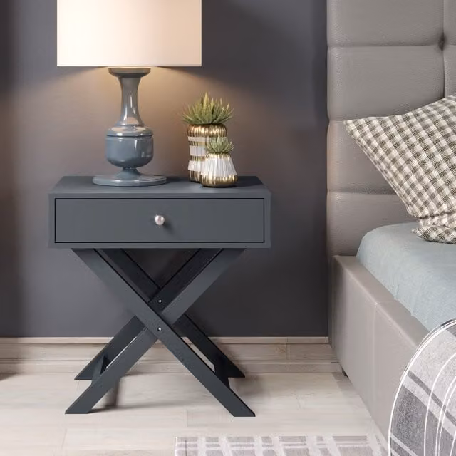 Core Products Blue 1 Drawer Petite Bedside Table with Metal Legs in Blue and Grey