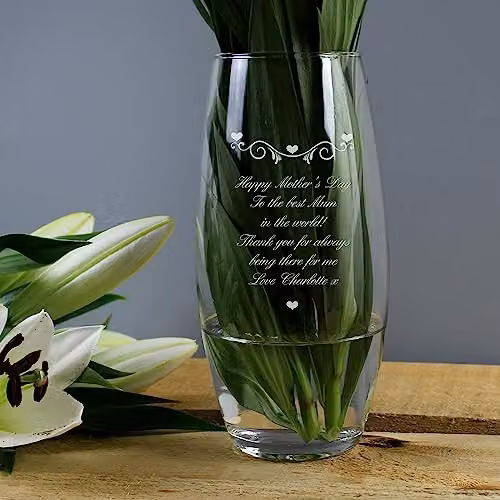 Personalised Memento Company Hearts & Swirls Bullet Vase in Transparent Glass, H 23.5 cm x W 10 cm x D 10 cm