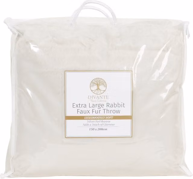 Divante Extra Large Fluffy Faux Fur Rabbit Throw in Champagne