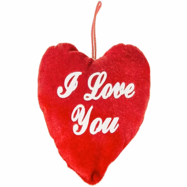 LG-Imports I Love You Red Velvet Heart Plush Pendant, Red and White, 13 cm