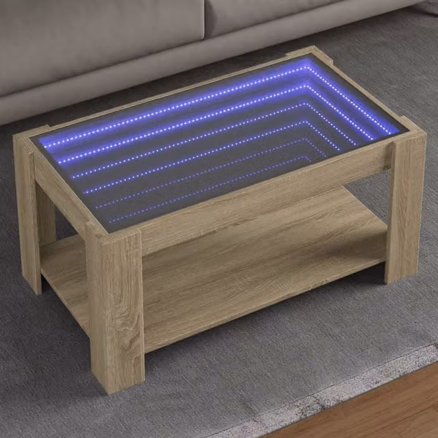 Berkfield Home Modern LED Coffee Table in Sonoma Oak Brown, W/D/H: 93 x 53 x 45 cm