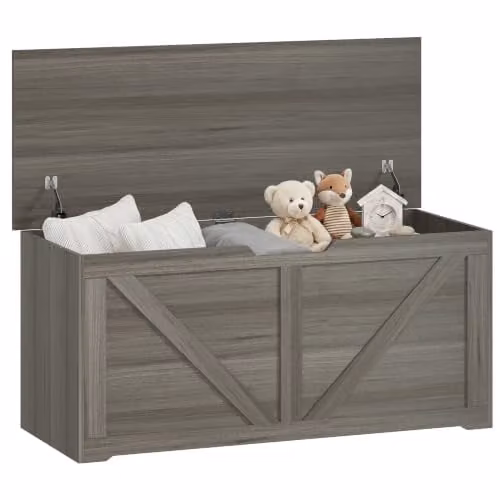 HOMCOM Storage Trunk Bench in Grey with Soft-Close Lid, W/D/H: 100 x 40 x 45 cm – 1