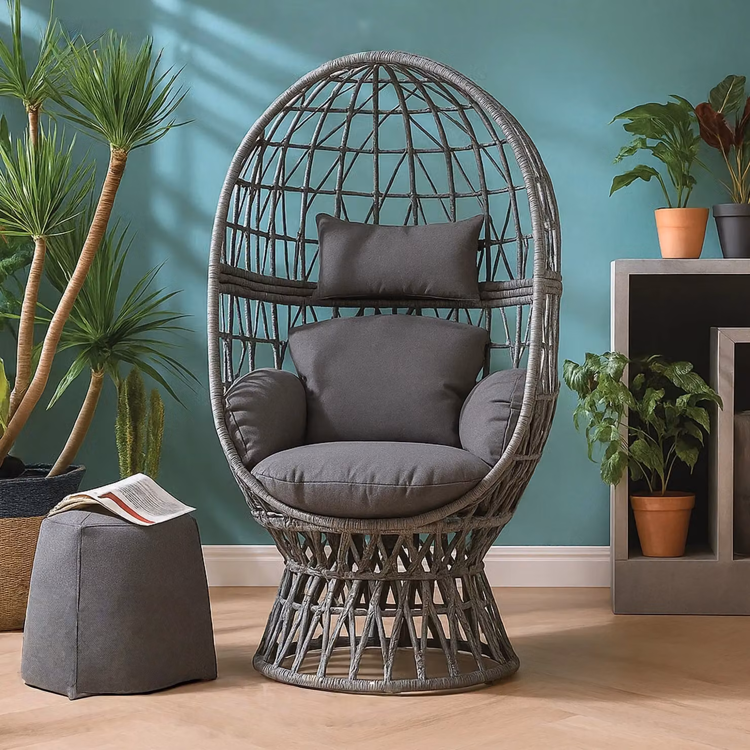 Home Republic Grey Rattan Swivel Egg Chair with Cushions W/D/H: 156 x 92 x 76 cm – 2