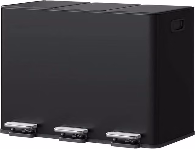 Havendro Black Stainless Steel 3 Compartment Recycling Bin with Removable Buckets – 1