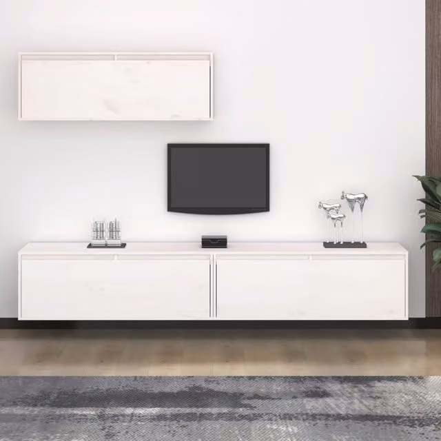 Berkfield Home Classic White Solid Wood Pine Wall Mounted Living Room Cabinet Set of 3 – 1
