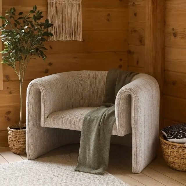 Wyld Haus Mirmande Curved Accent Armchair in Soft Grey Fabric