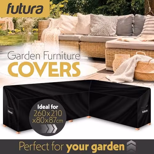 Futura Waterproof L Shaped Garden Furniture Cover in Black, 420D Oxford Fabric, W/D/H: 260 x 210 x 80 cm – 2