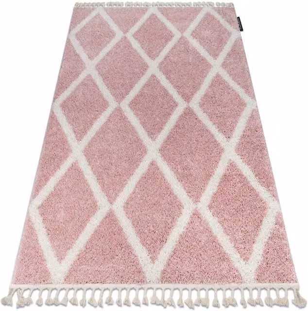 RugsX Berber Geometric Boho Rectangular Rug in Pink and Grey, W: 120 cm, L: 170 cm